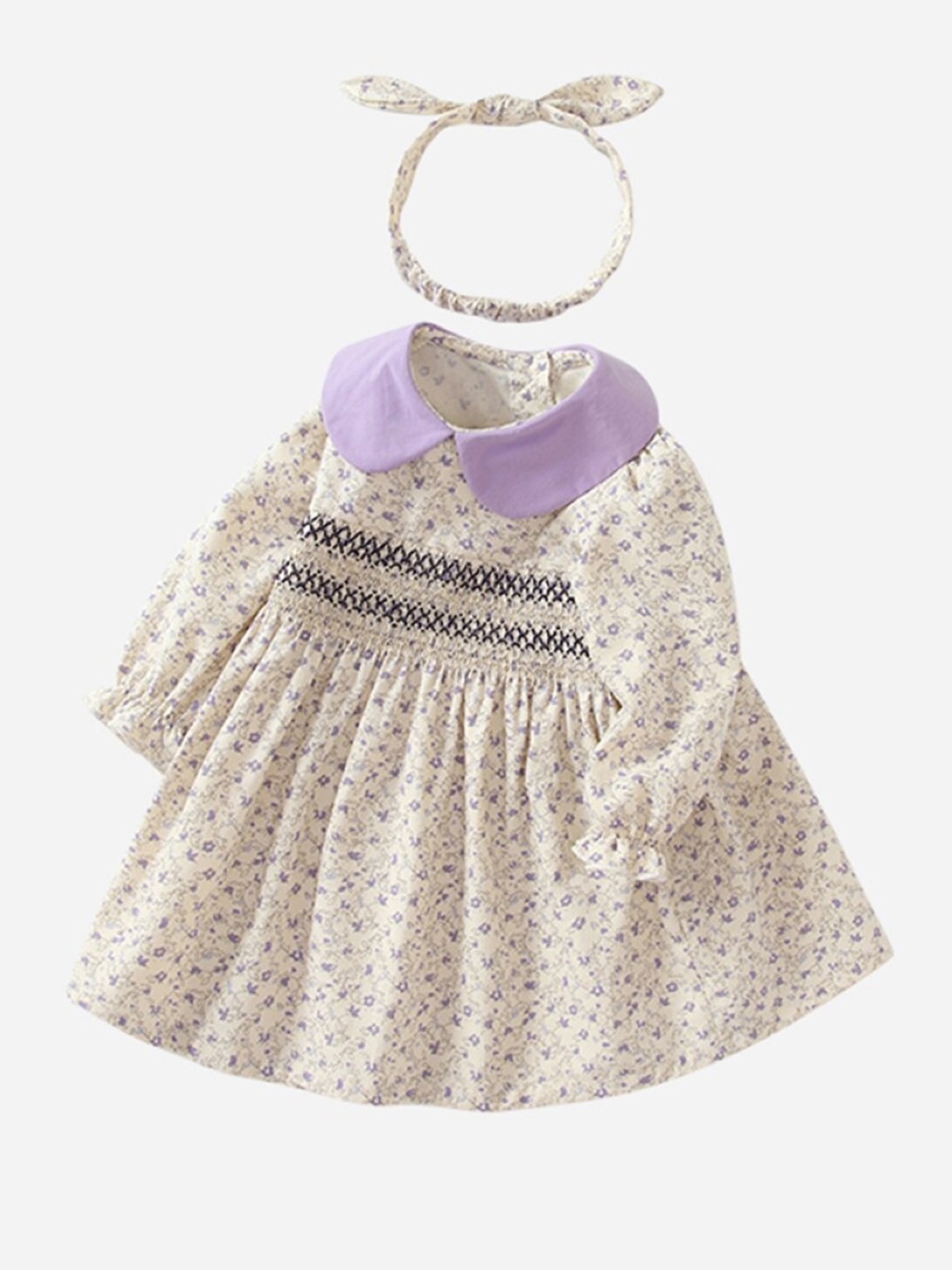 

StyleCast Girls Purple Floral Printed Peter Pan Collar Cotton A-Line Dress