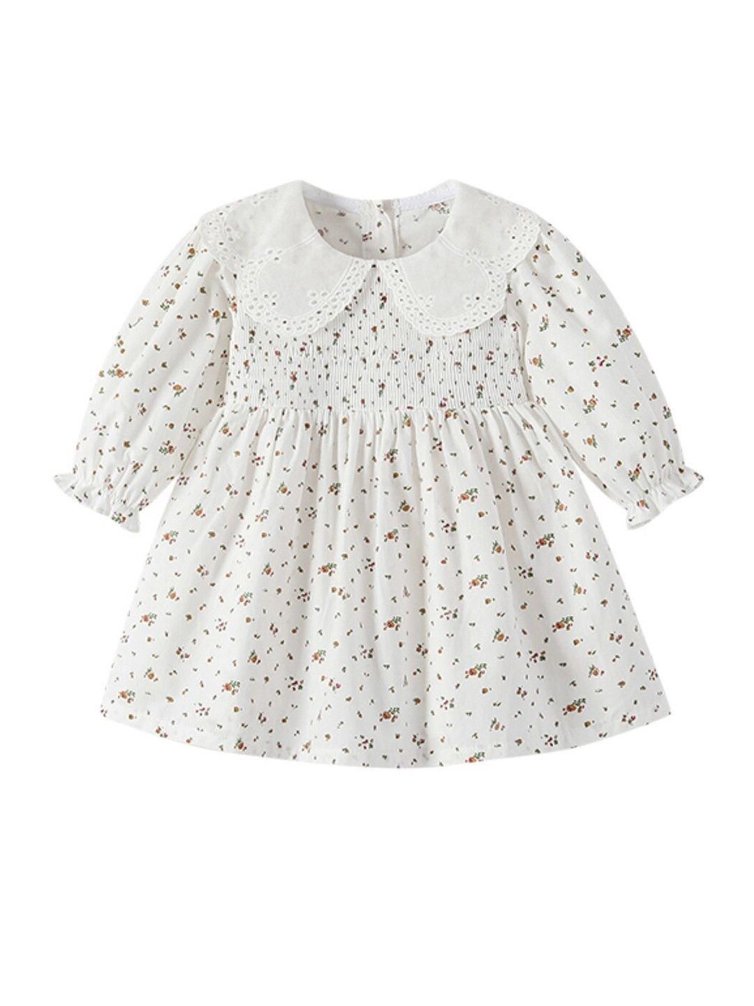 

StyleCast White Floral Printed Round Neck Smoked Cotton A-Line Dress