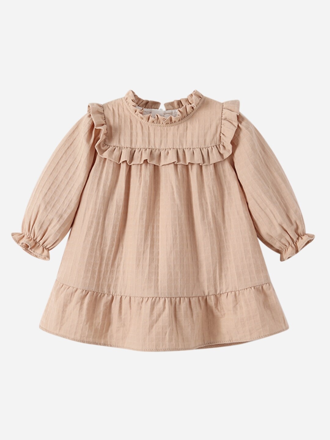 

StyleCast Girls Khaki Round Neck Pleated Cotton A-Line Dress