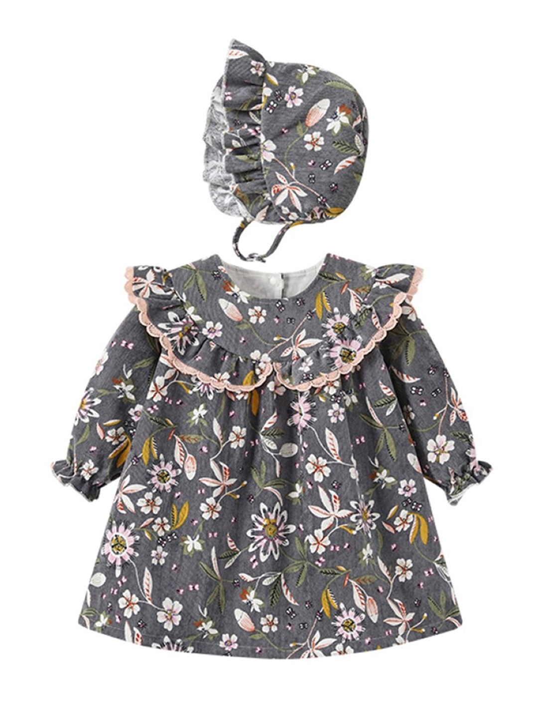 

StyleCast Girls Grey Floral Round Neck Print Cotton A-Line Dress