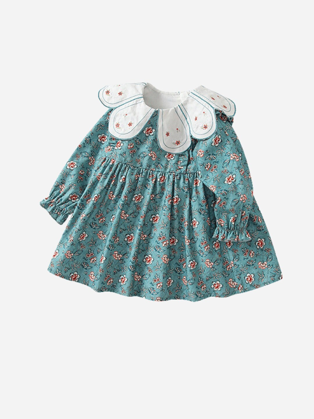 

StyleCast Girls Blue Floral Printed Round Neck Pleated Cotton A-Line Dress