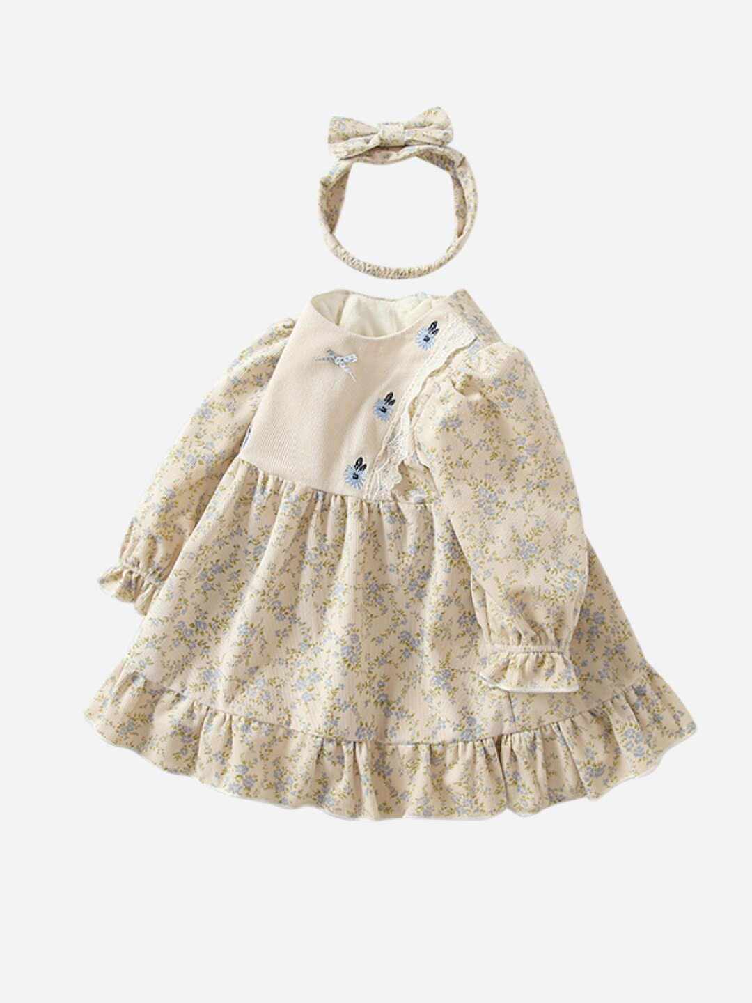 

StyleCast Girls Floral Print Round Neck Long Sleeves Knee Length A Line Dress, Cream
