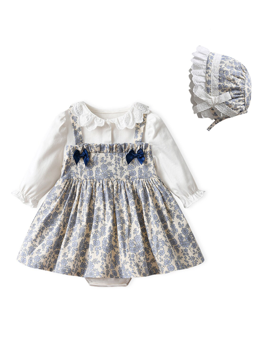

StyleCast Girls Floral Print Peter Pan Collar Long Sleeves Knee Length Cotton A Line Dress, Grey