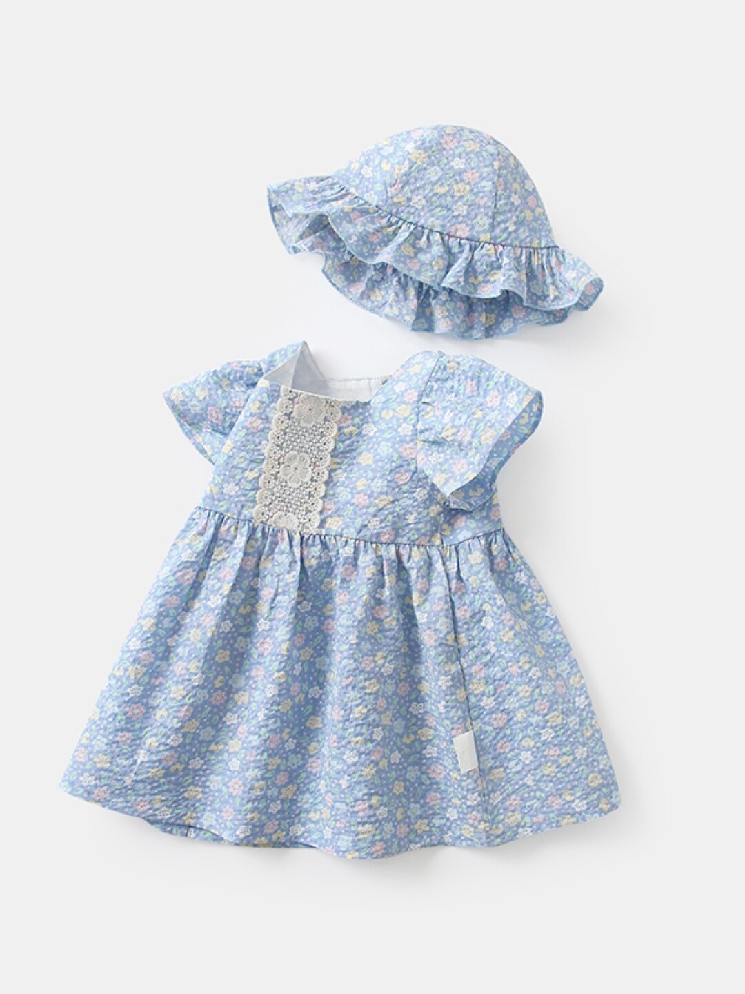 

StyleCast Girls Floral Print Square Neck Cap Sleeves Knee Length Cotton A Line Dress, Blue