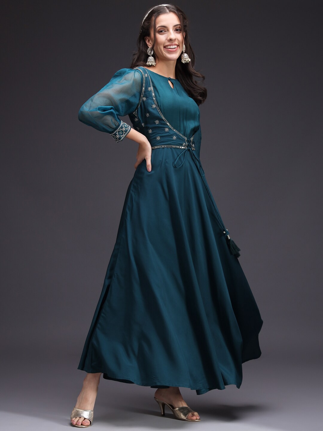 

HEEPOSH Empire A-Line Kurta with Trousers & With Dupatta, Teal