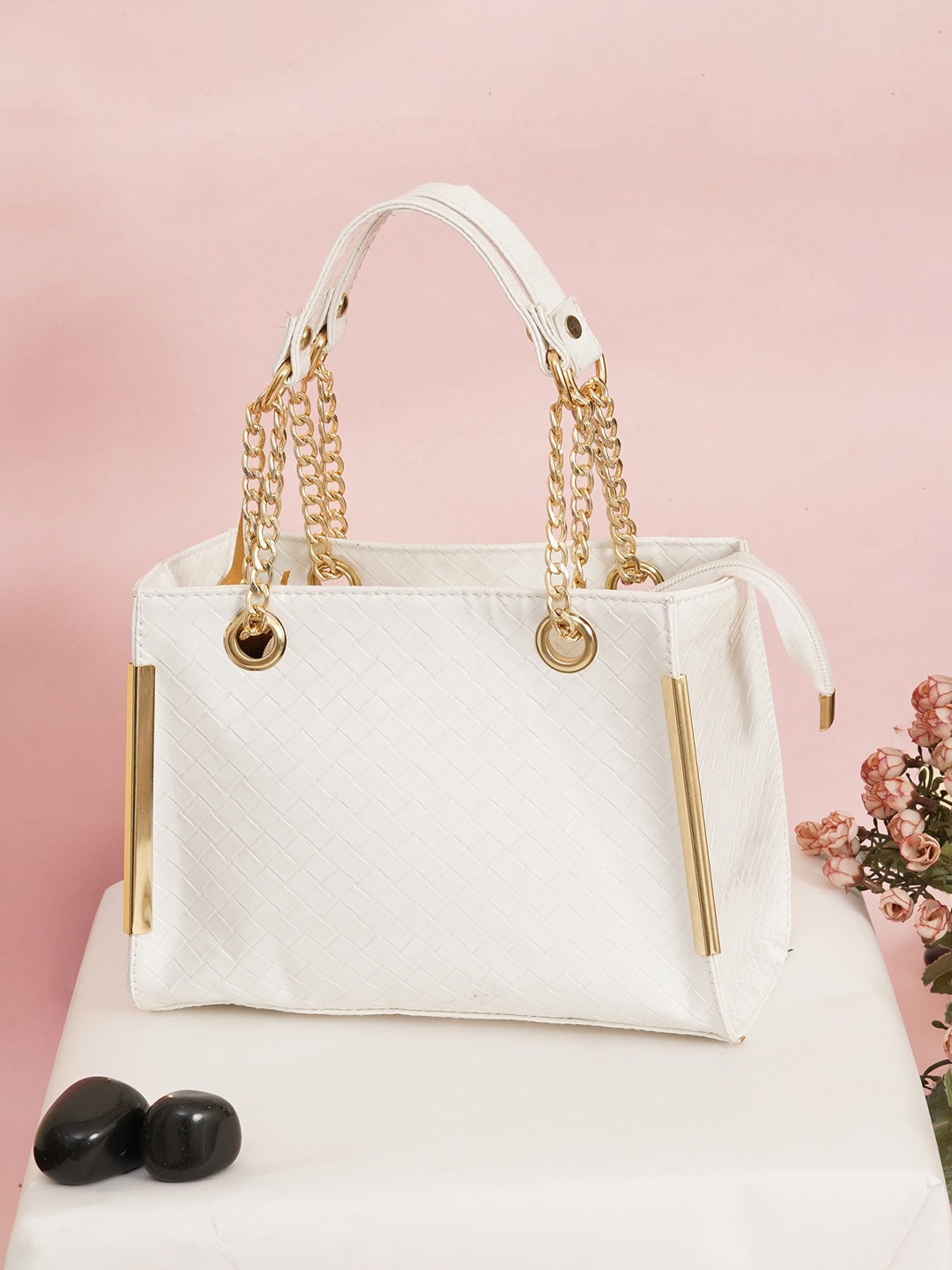 

FABBHUE Textured Structured Handheld Bag, White