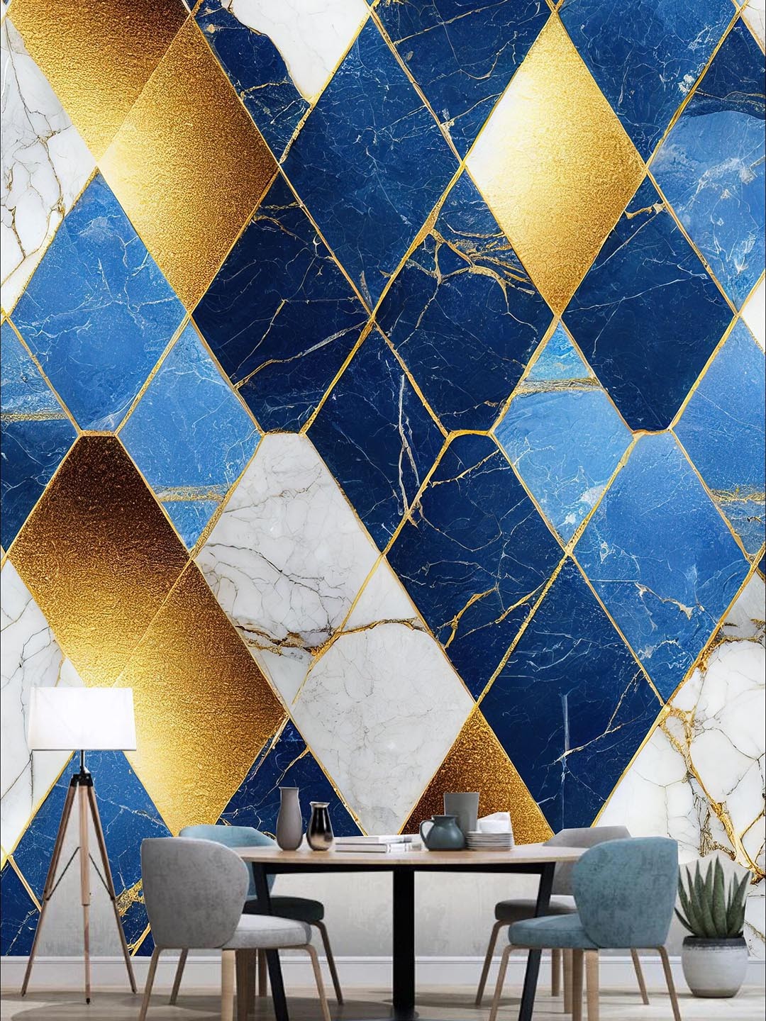 

KSHIRSA Blue & White Geometric Printed Self Adhesive Laminated Wallpaper