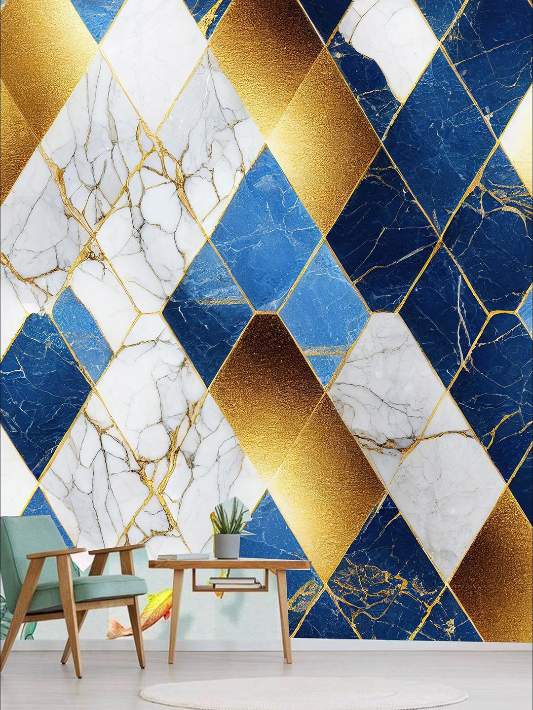 

KSHIRSA Blue & White Printed Self Adhesive Laminated Wallpaper