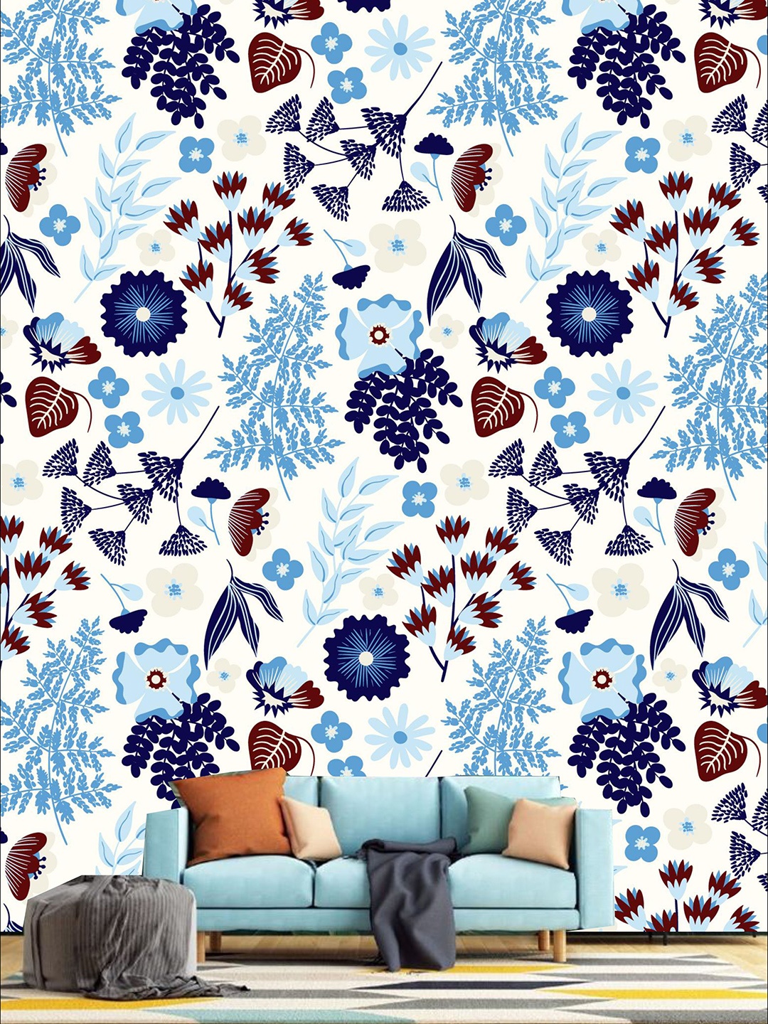 

KSHIRSA White & Blue Floral Printed Self Adhesive Laminated Wallpaper