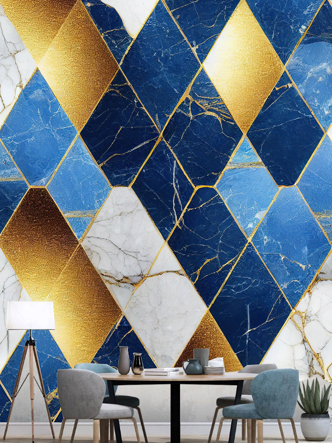 

KSHIRSA Blue & White Geometric Printed Self Adhesive Laminated Wallpaper