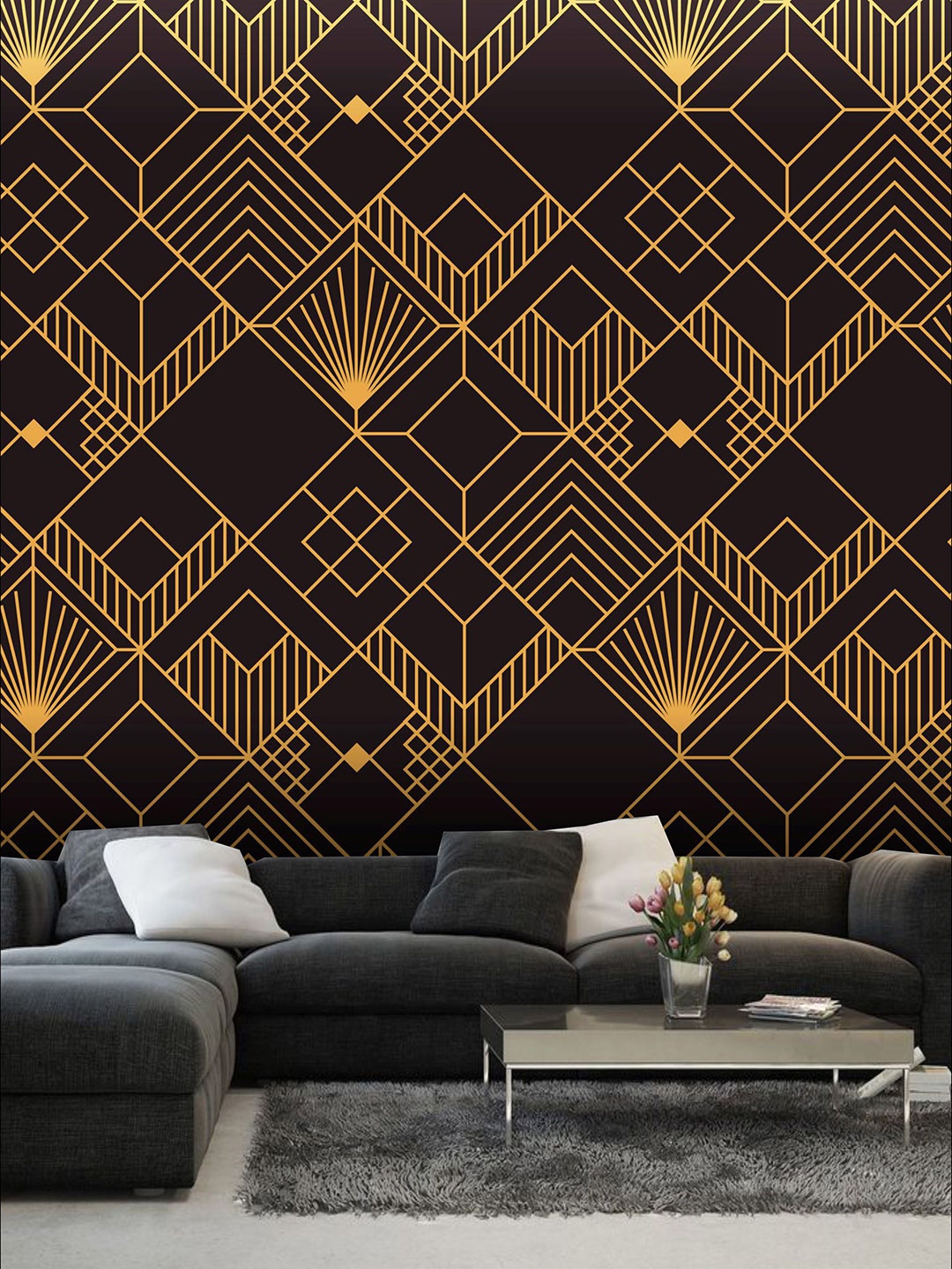 

KSHIRSA Black & Gold Toned Printed Self Adhesive Laminated Wallpaper