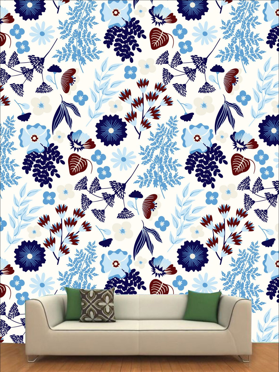 

KSHIRSA White & Blue Floral Printed Self Adhesive Laminated Wallpaper