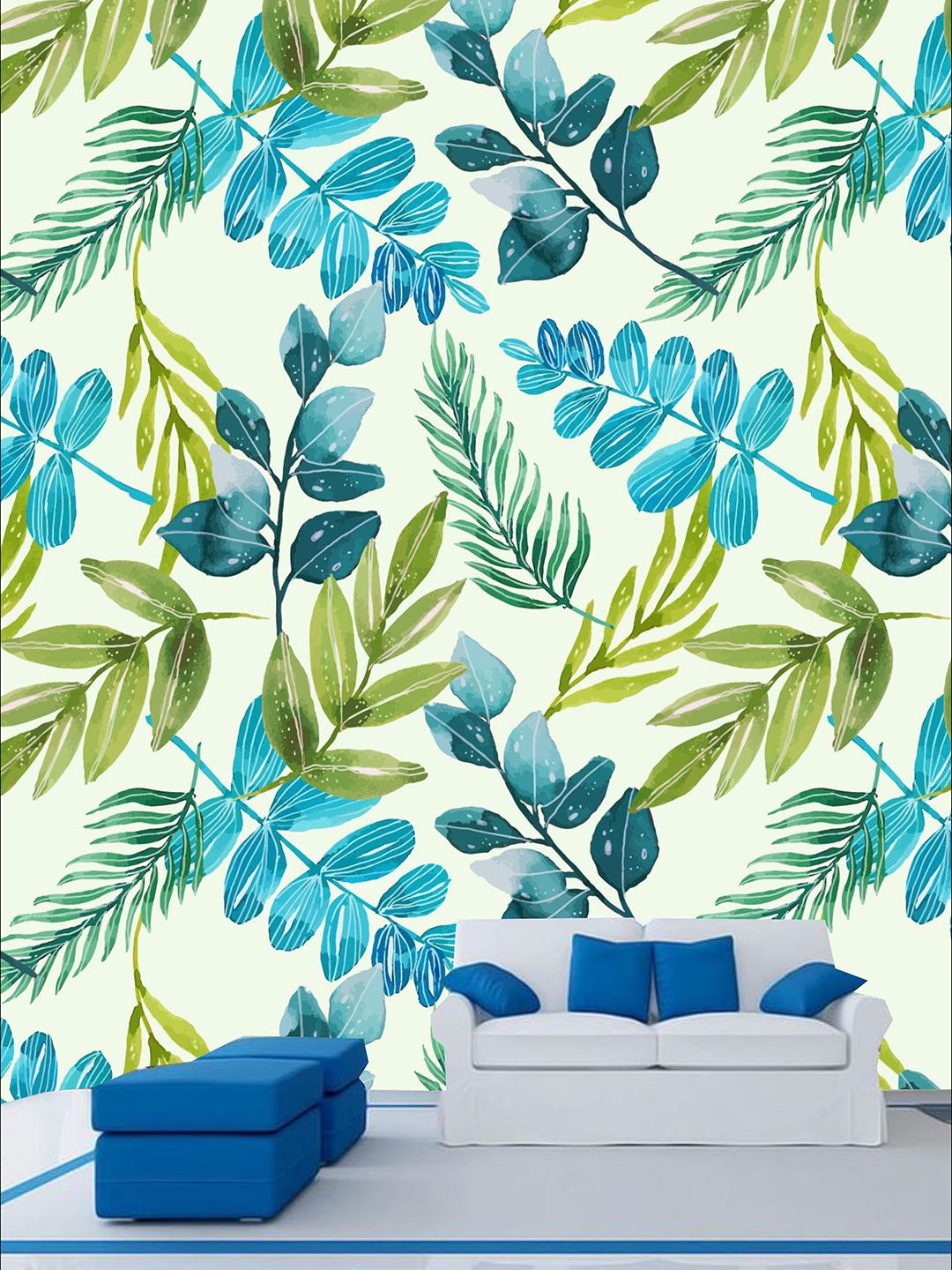 

KSHIRSA Green & Blue Floral Printed Self Adhesive Laminated Wallpaper