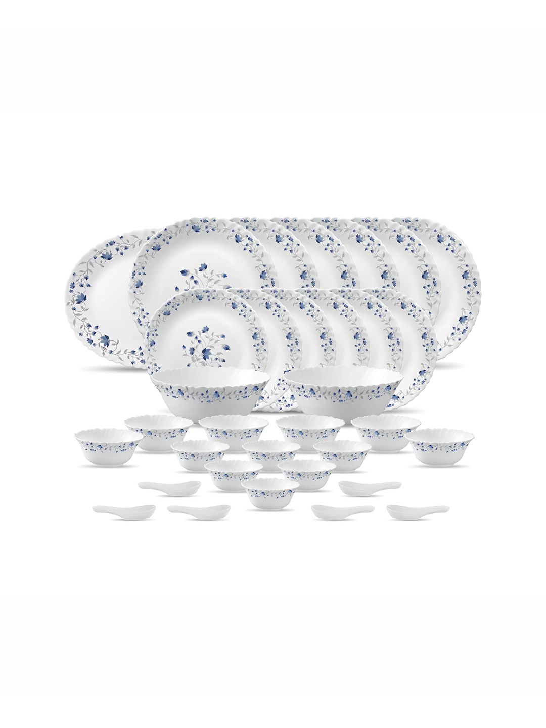 

Laopala Classique Blue 33 Pieces Printed Opalware Glossy Dinner Set, White