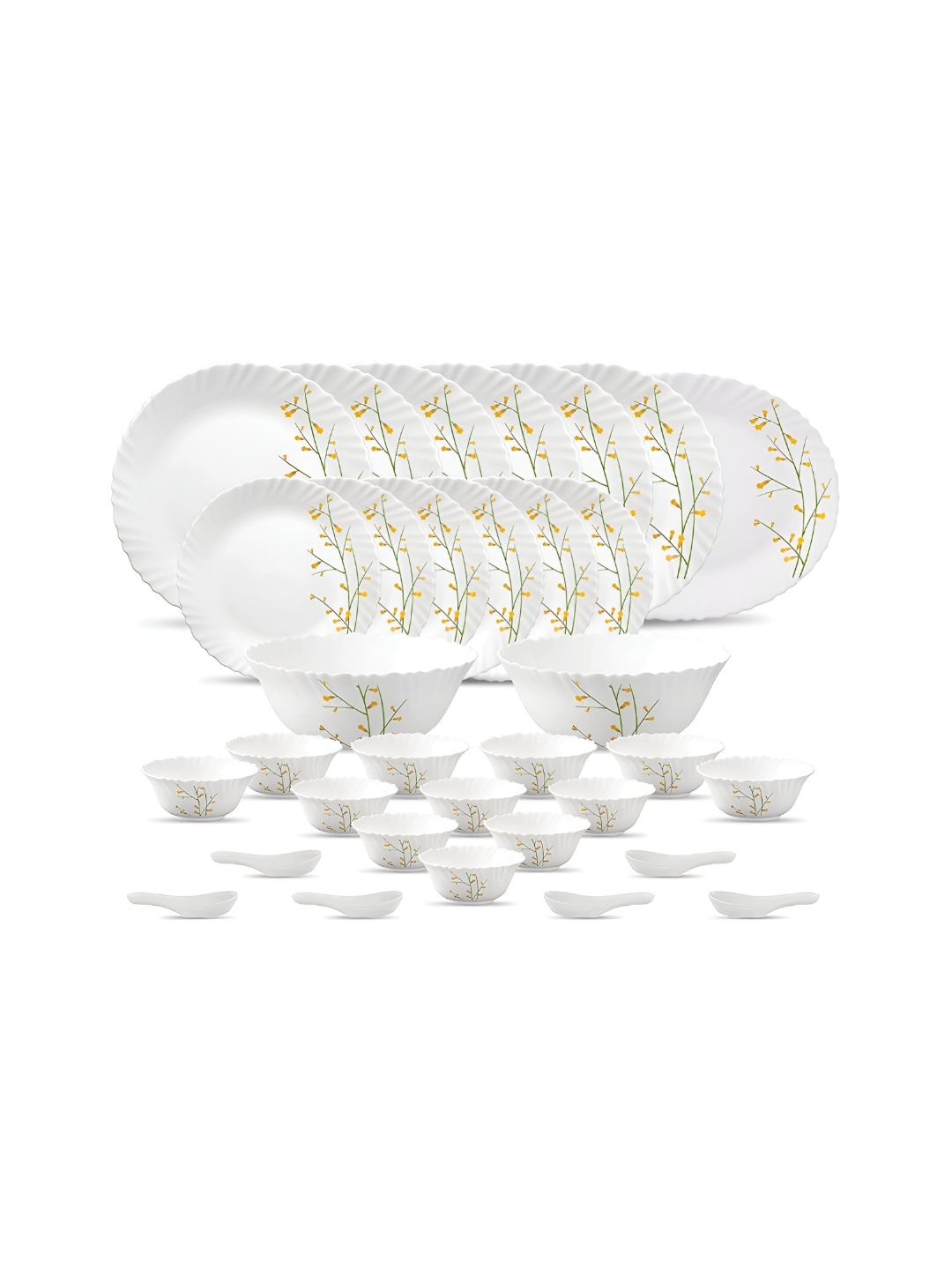 

Laopala Classique Yellow 33 Pieces Printed Opalware Glossy Dinner Set, White