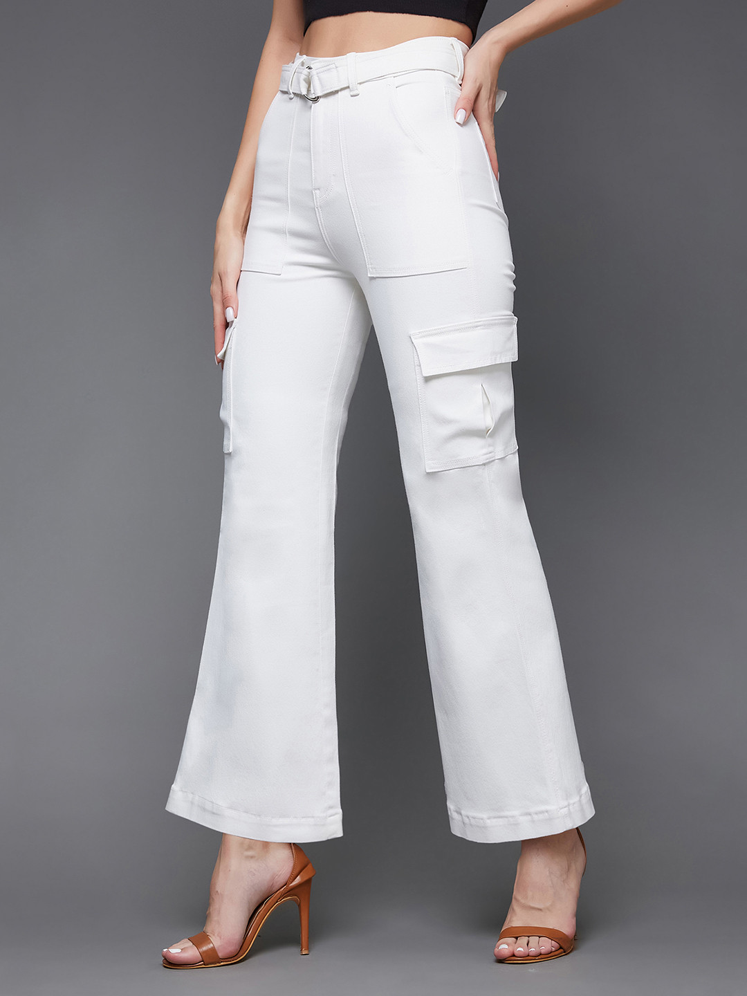 

Miss Chase Women Wide Leg High-Rise Cotton Jeans, White