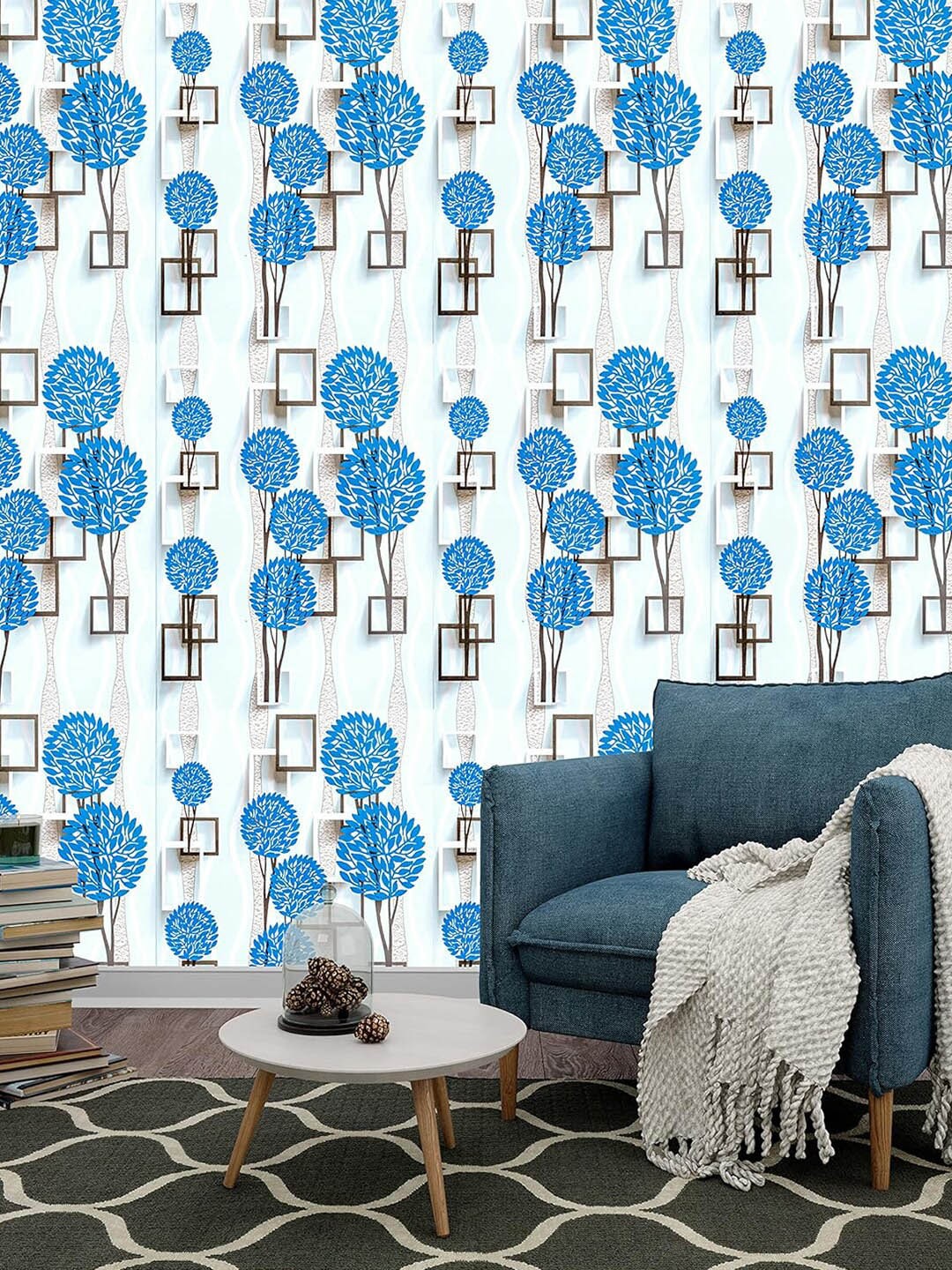 

Wollzo Blue & White Abstract Printed Wall Sticker