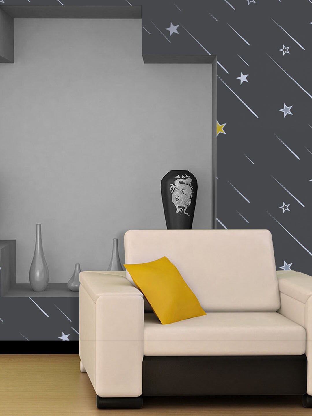 

Wollzo Dark grey & White Printed Laminated Wallpaper