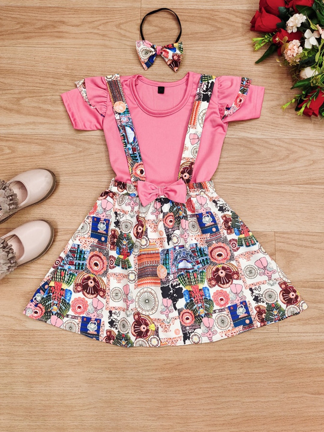 

BAESD Kids Floral Printed Fit & Flare Dress With T-Shirt, Pink