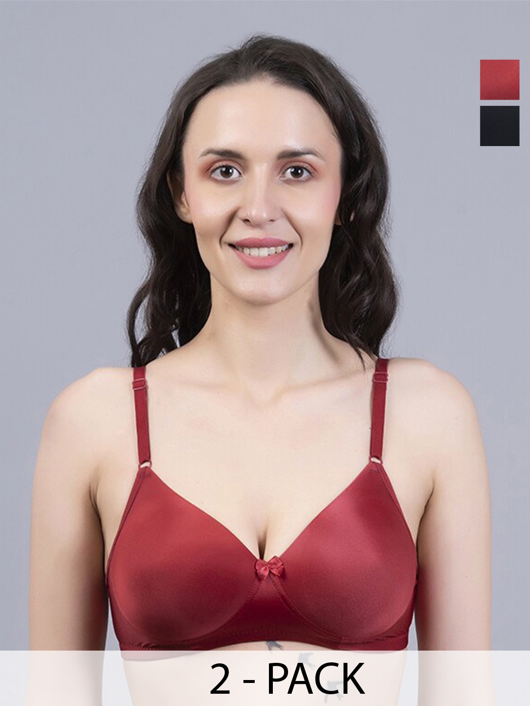 

NIGHTHOPE Pack of 2 Full Coverage Underwired Lightly Padded Bra with All Day Comfort, Red