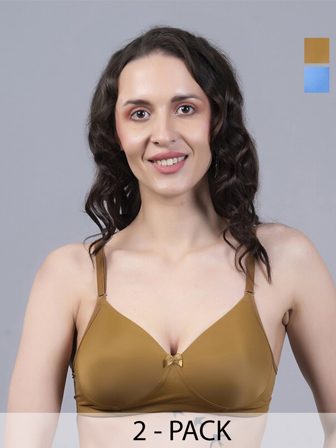 

NIGHTHOPE Pack Of 2 Full Coverage Underwired Lightly Padded T-shirt Bra, Olive