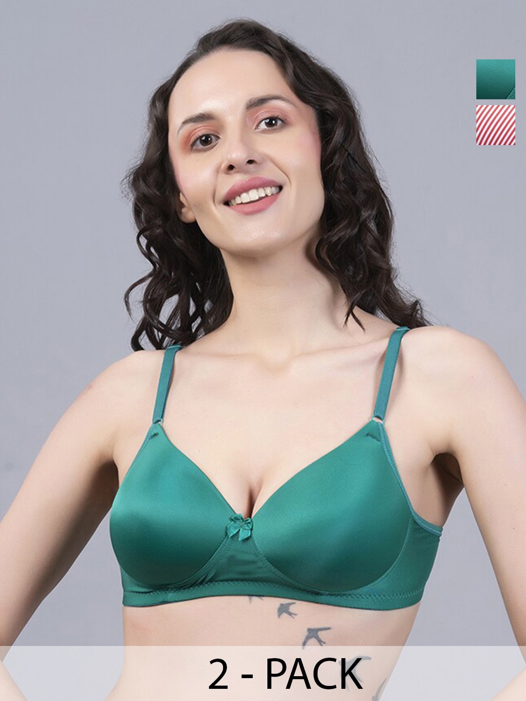 

NIGHTHOPE Pack Of 2 Full Coverage Underwired Lightly Padded Bra, Green