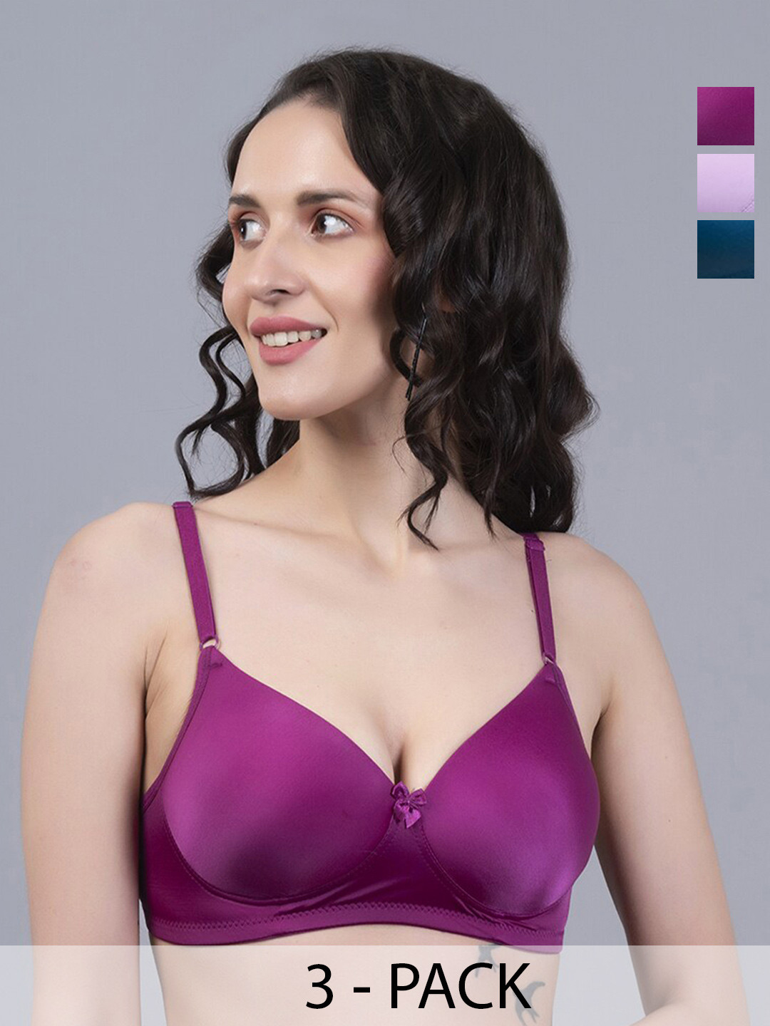 

NIGHTHOPE Pack Of 3 Full Coverage Underwired Lightly Padded T-shirt Bra, Lavender