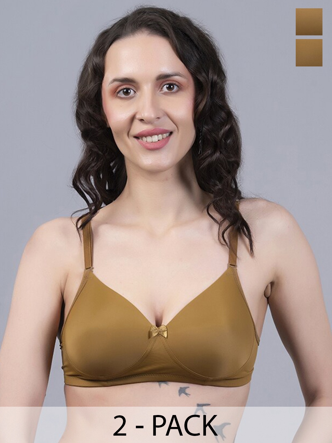 

NIGHTHOPE Pack Of 2 Full Coverage Underwired Lightly Padded T-shirt Bra, Olive