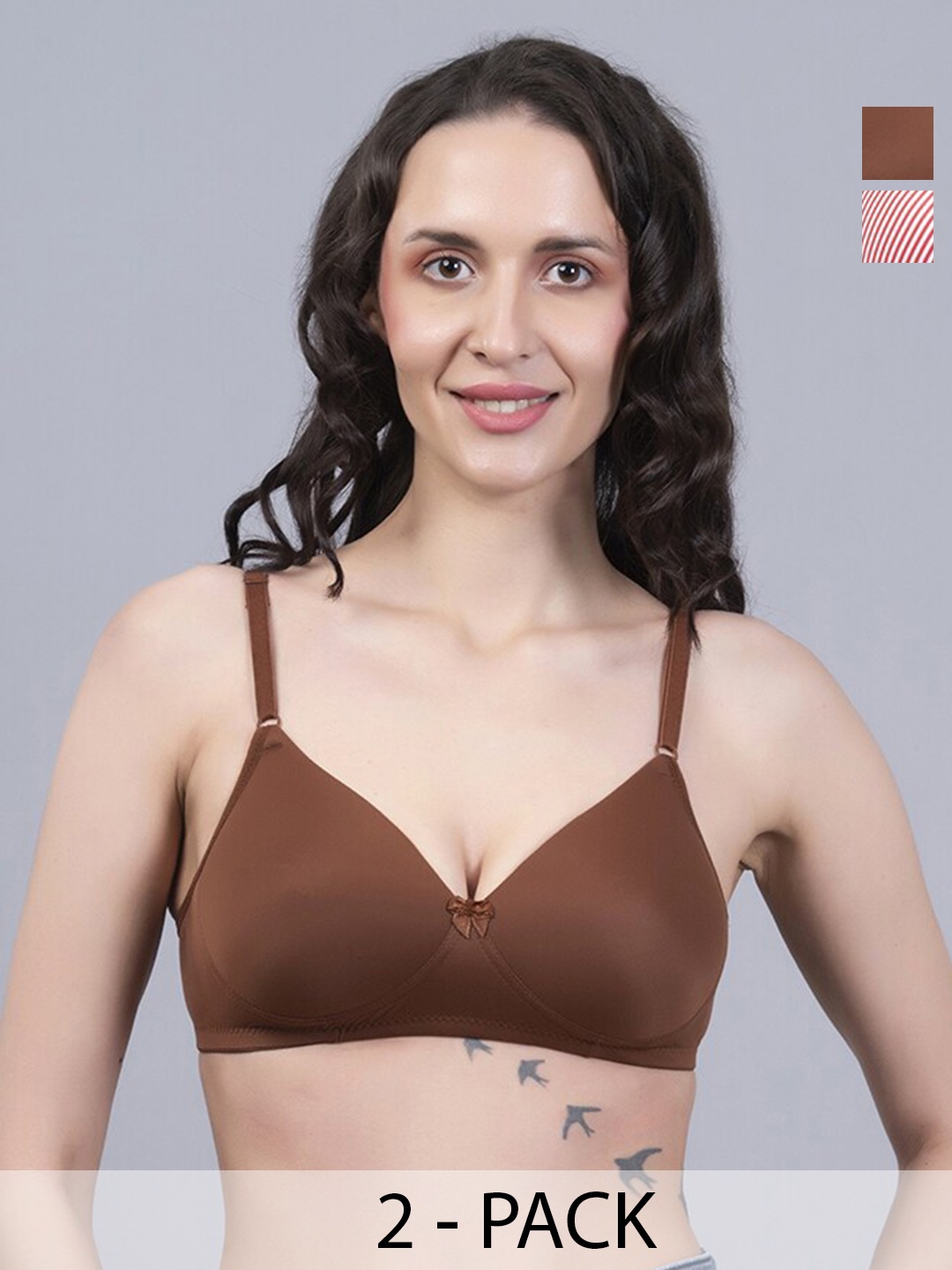 

NIGHTHOPE Pack Of 2 Full Coverage Underwired Lightly Padded Bra, Brown