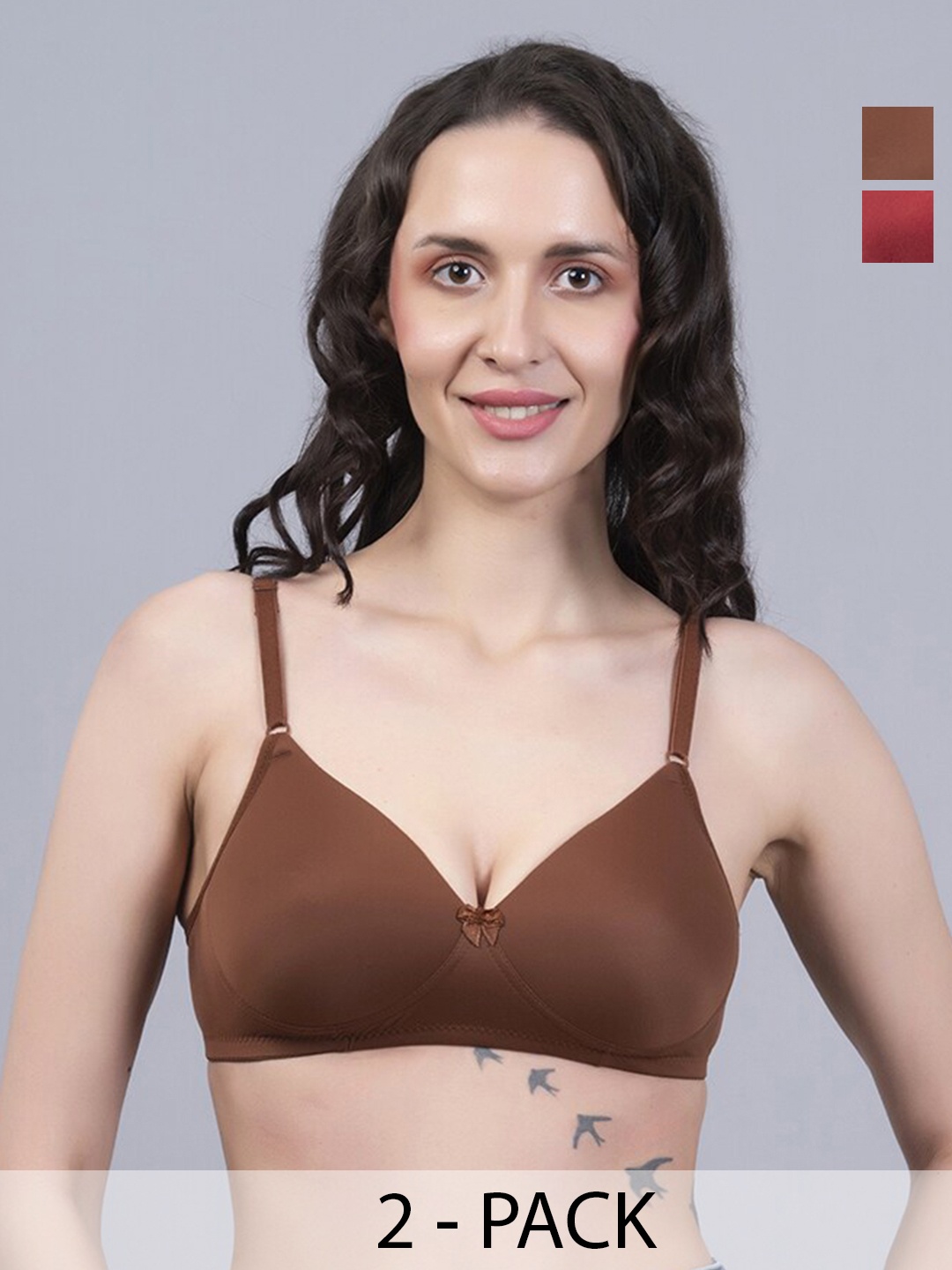 

NIGHTHOPE Pack of 2 Full Coverage Underwired Lightly Padded Bra with All Day Comfort, Brown
