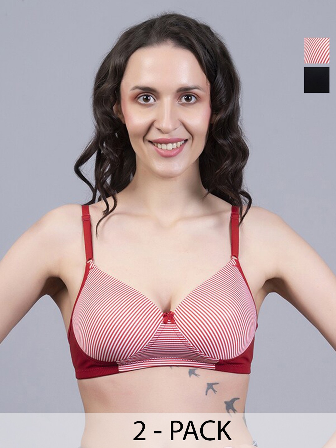 

NIGHTHOPE Pack Of 2 Full Coverage Underwired Lightly Padded T-shirt Bra, Red