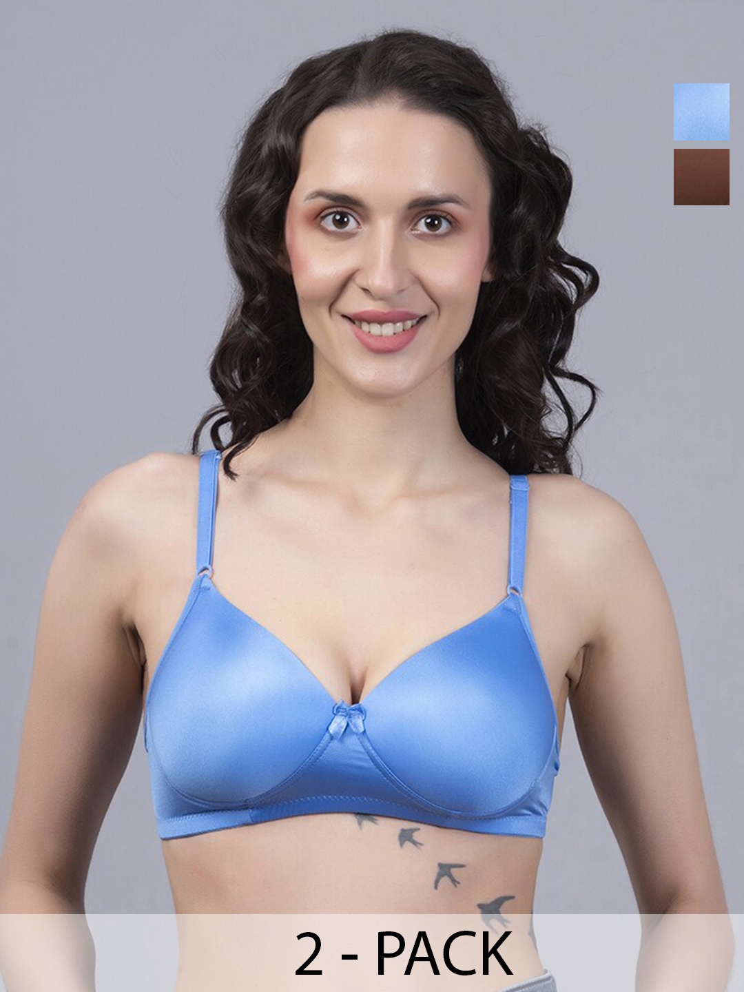 

NIGHTHOPE Pack Of 2 Full Coverage Underwired Lightly Padded Bra, Blue