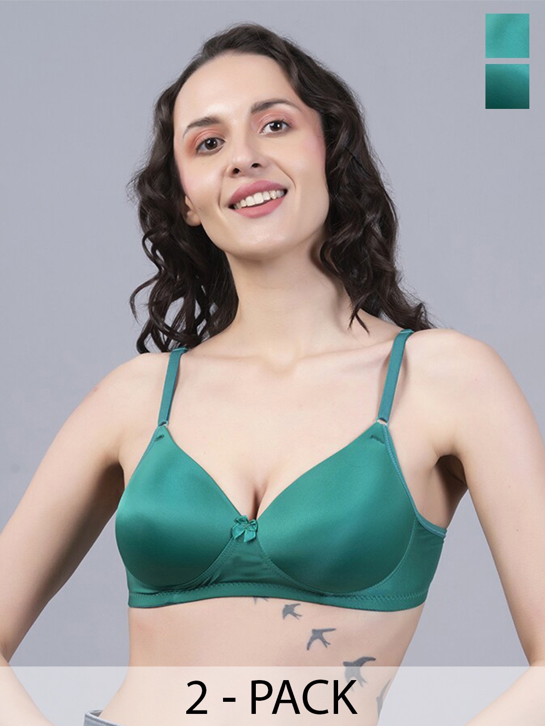 

NIGHTHOPE Pack Of 2 Full Coverage Underwired Lightly Padded Bra, Green