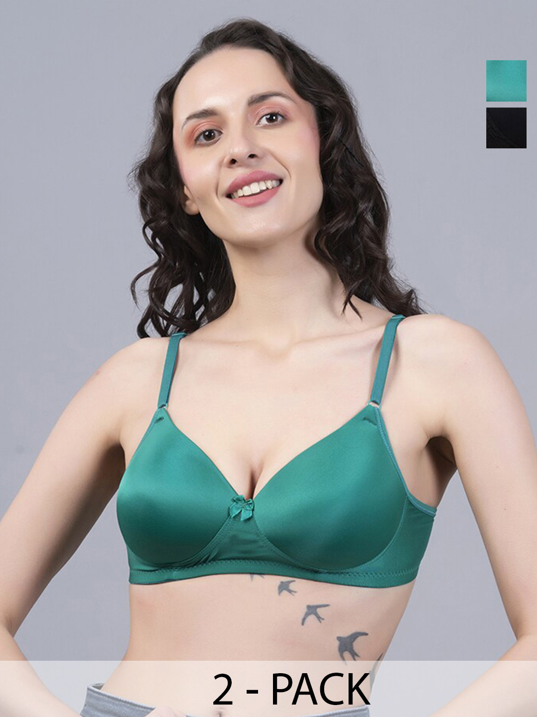 

NIGHTHOPE Pack of 2 Full Coverage Underwired Lightly Padded Bra with All Day Comfort, Green