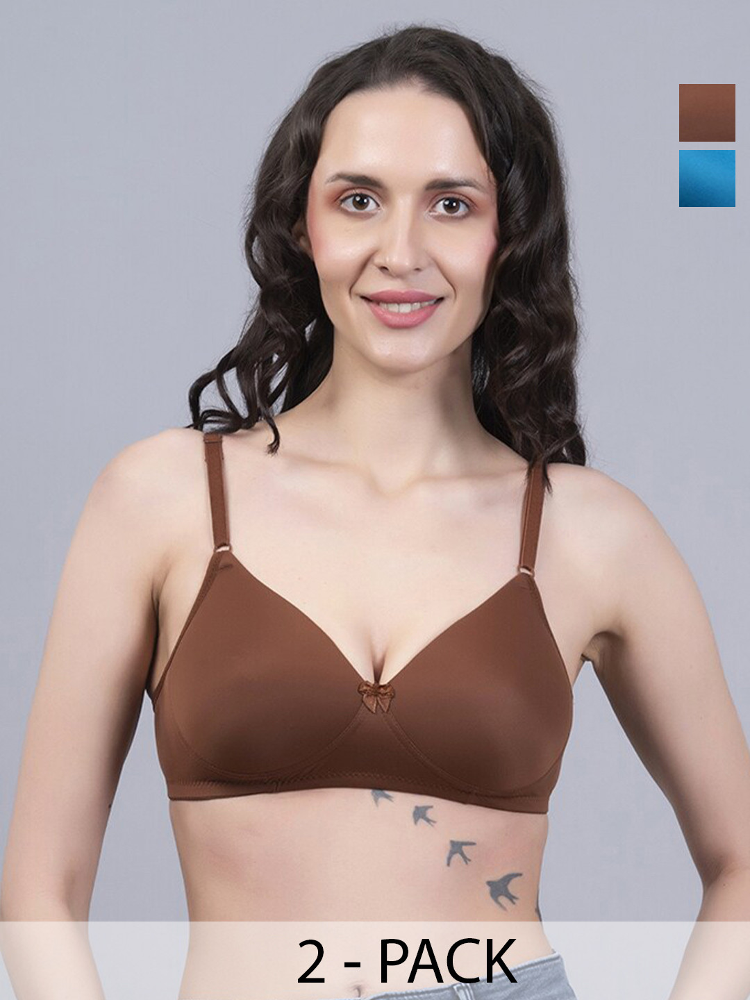 

NIGHTHOPE Pack Of 2 Full Coverage Underwired Lightly Padded Bra All Da Comfort, Brown