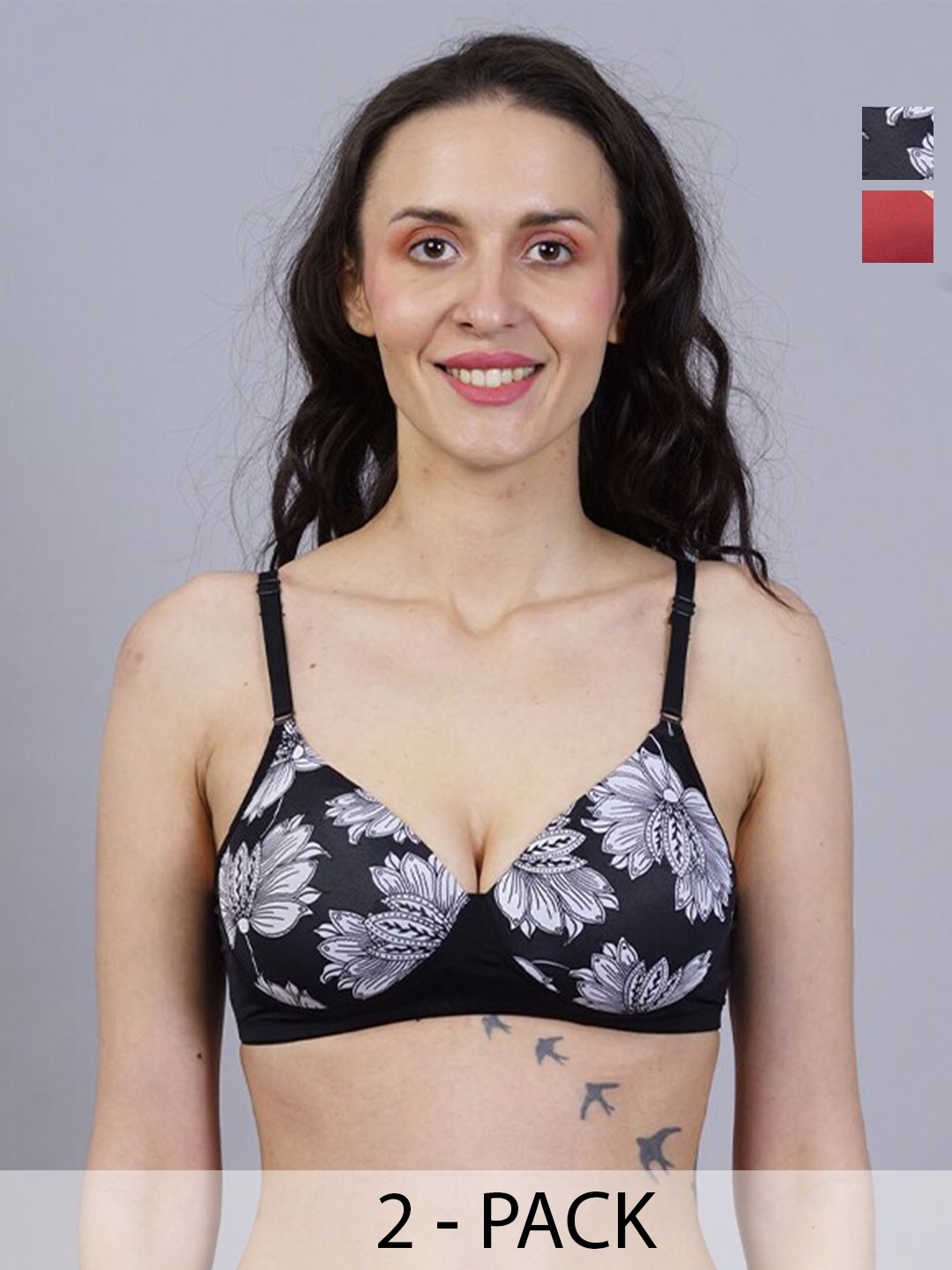 

NIGHTHOPE Pack Of 2 Full Coverage Underwired Lightly Padded T-shirt Bra, Maroon