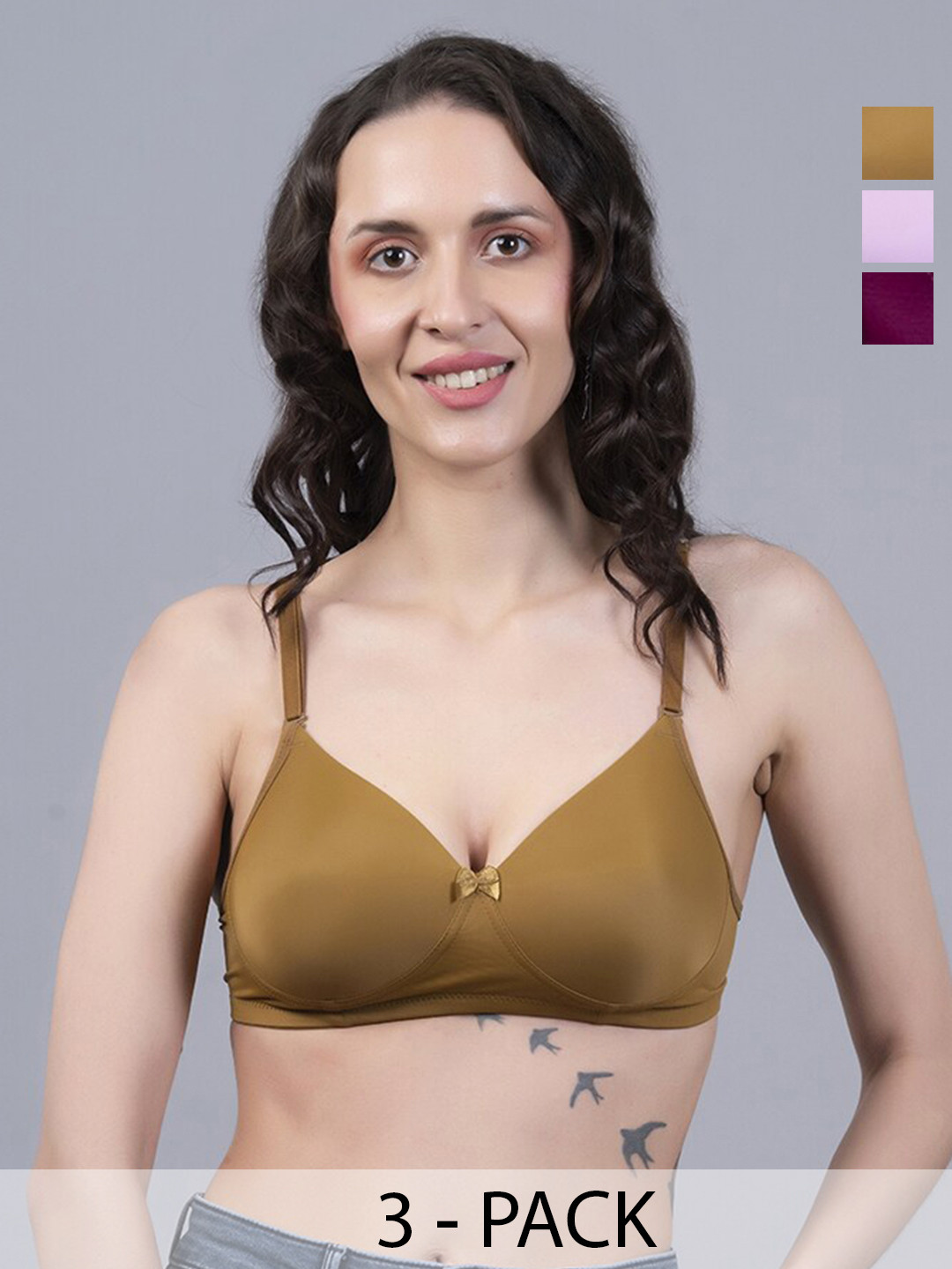 

NIGHTHOPE Pack Of 3 Full Coverage Underwired Lightly Padded Bra, Brown