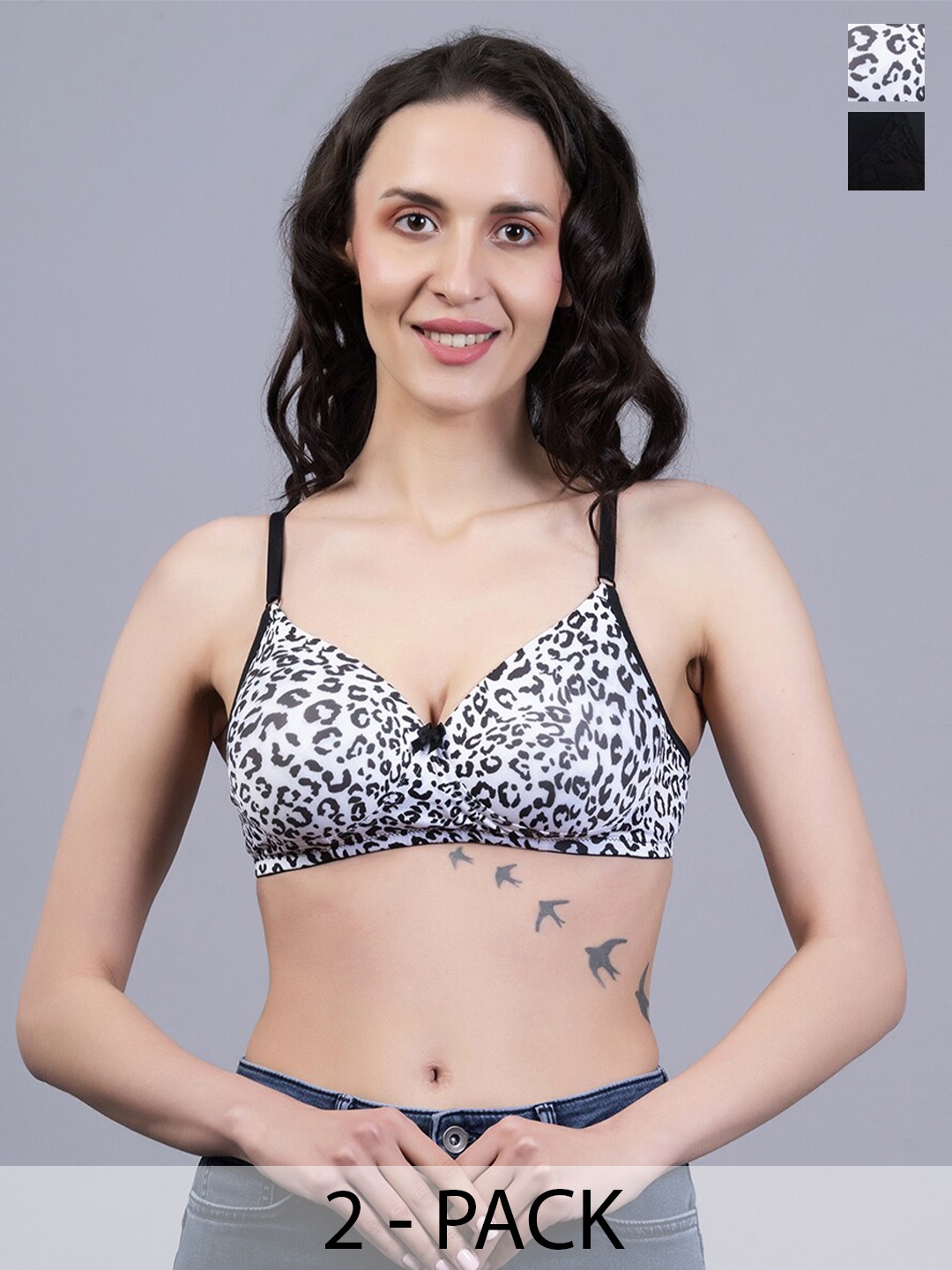 

NIGHTHOPE Pack Of 2 Full Coverage Underwired Lightly Padded T-shirt Bra, Black