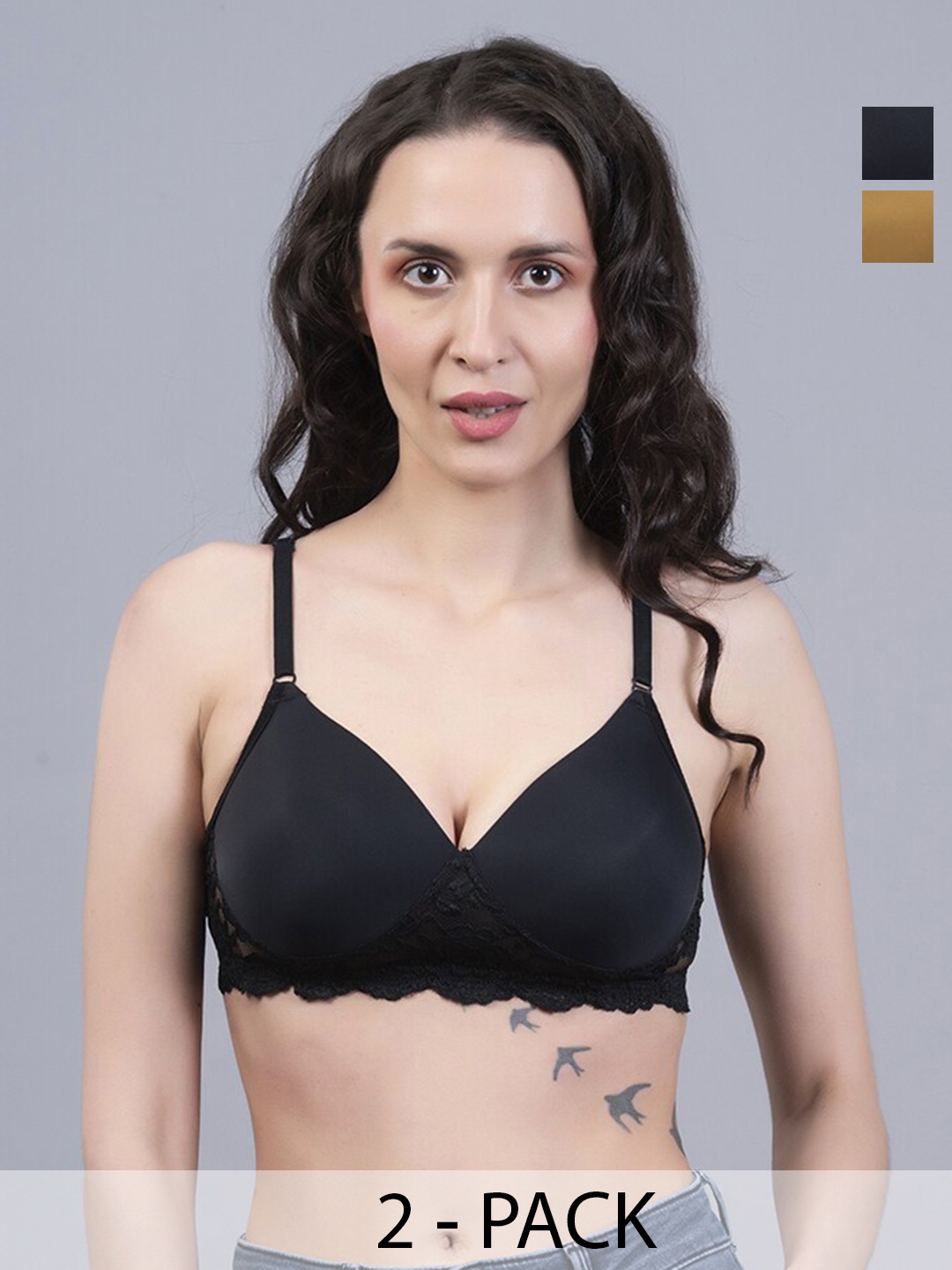 

NIGHTHOPE Pack Of 2 Full Coverage Underwired Lightly Padded T-shirt Bra, Black