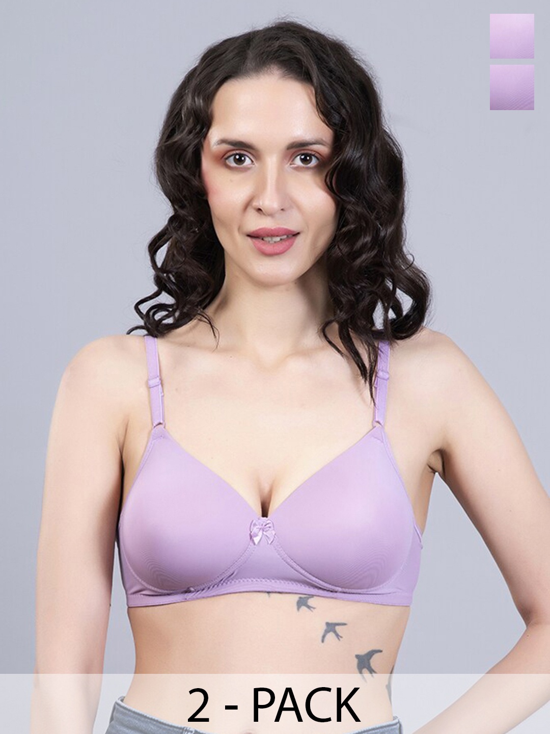 

NIGHTHOPE Pack Of 2 Full Coverage Underwired Lightly Padded T-shirt Bra, Purple