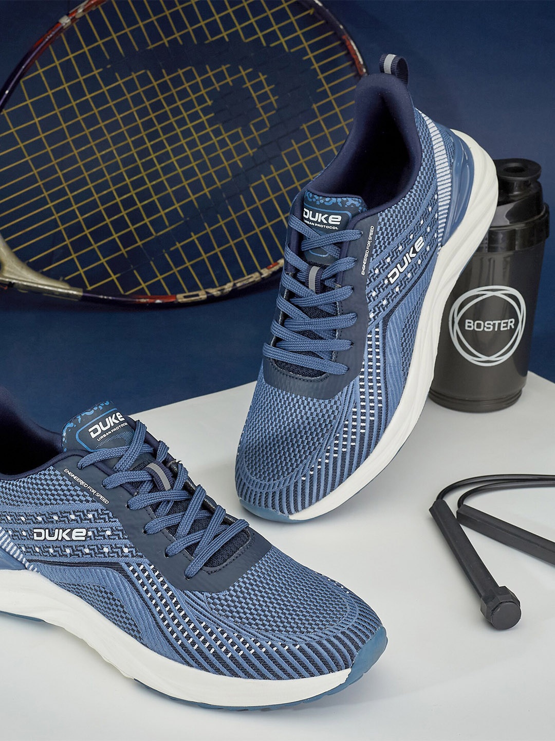 

Duke Men Textured Lace-Ups Running Shoes, Navy blue