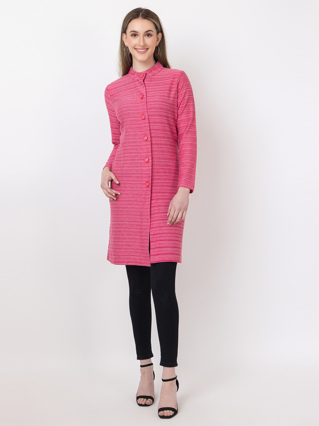 

KEIKO Woven Design Boat Neck Kurti, Pink