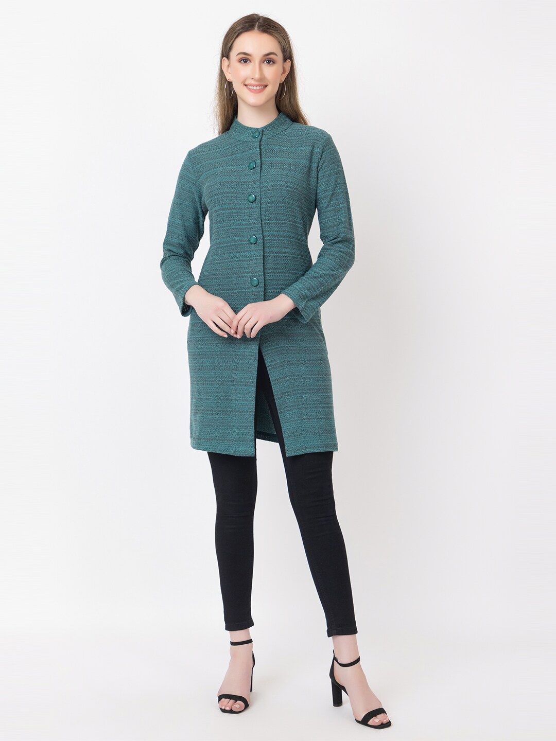 

KEIKO Woven Design Boat Neck Kurti, Green