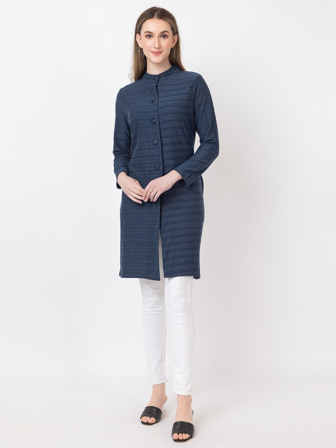 

KEIKO Woven Design Boat Neck Kurti, Blue