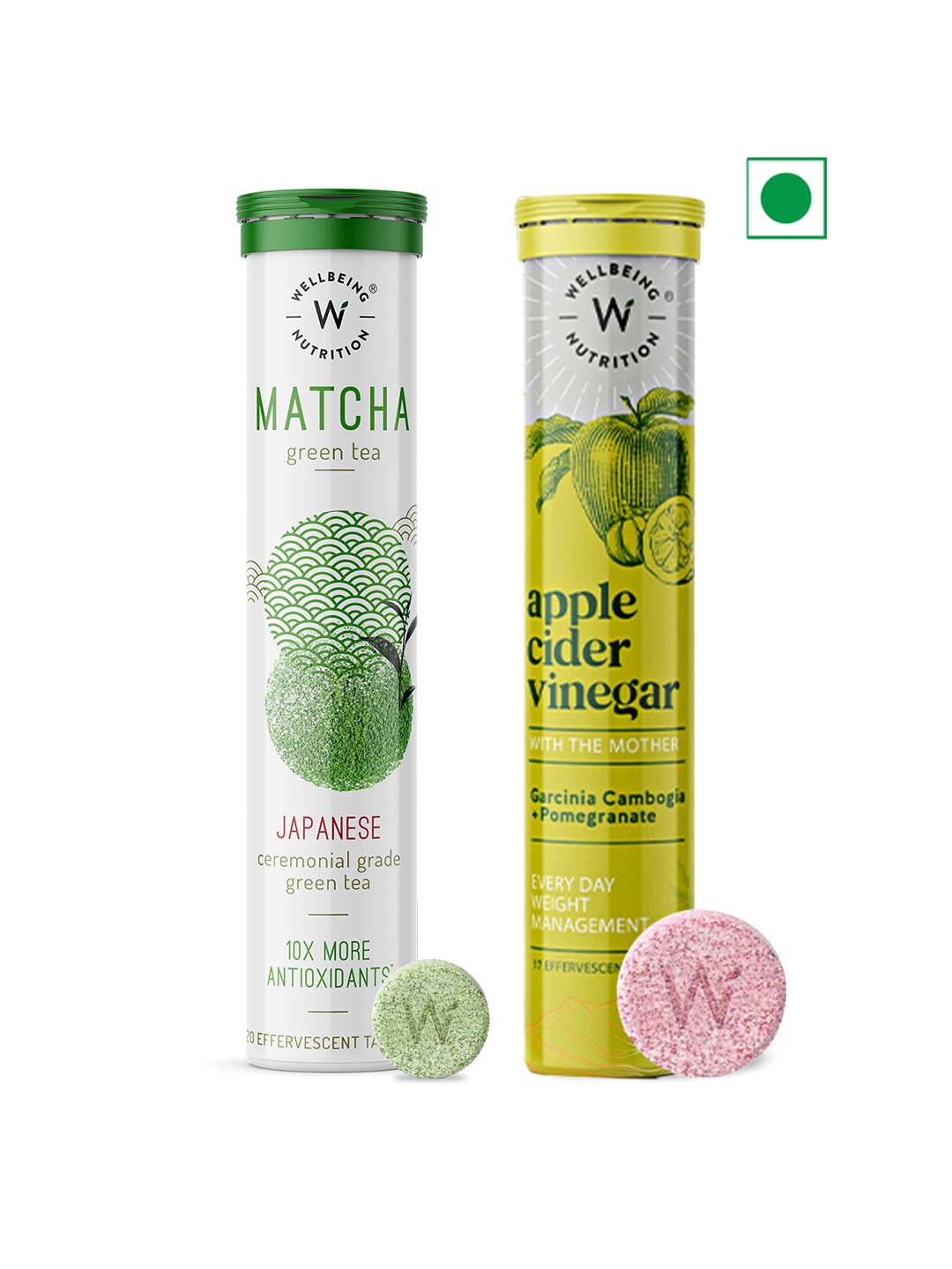 

Wellbeing Nutrition Apple Cider Vinegar Tablets 17Pcs & Matcha Green Tea Tablets 20Pcs