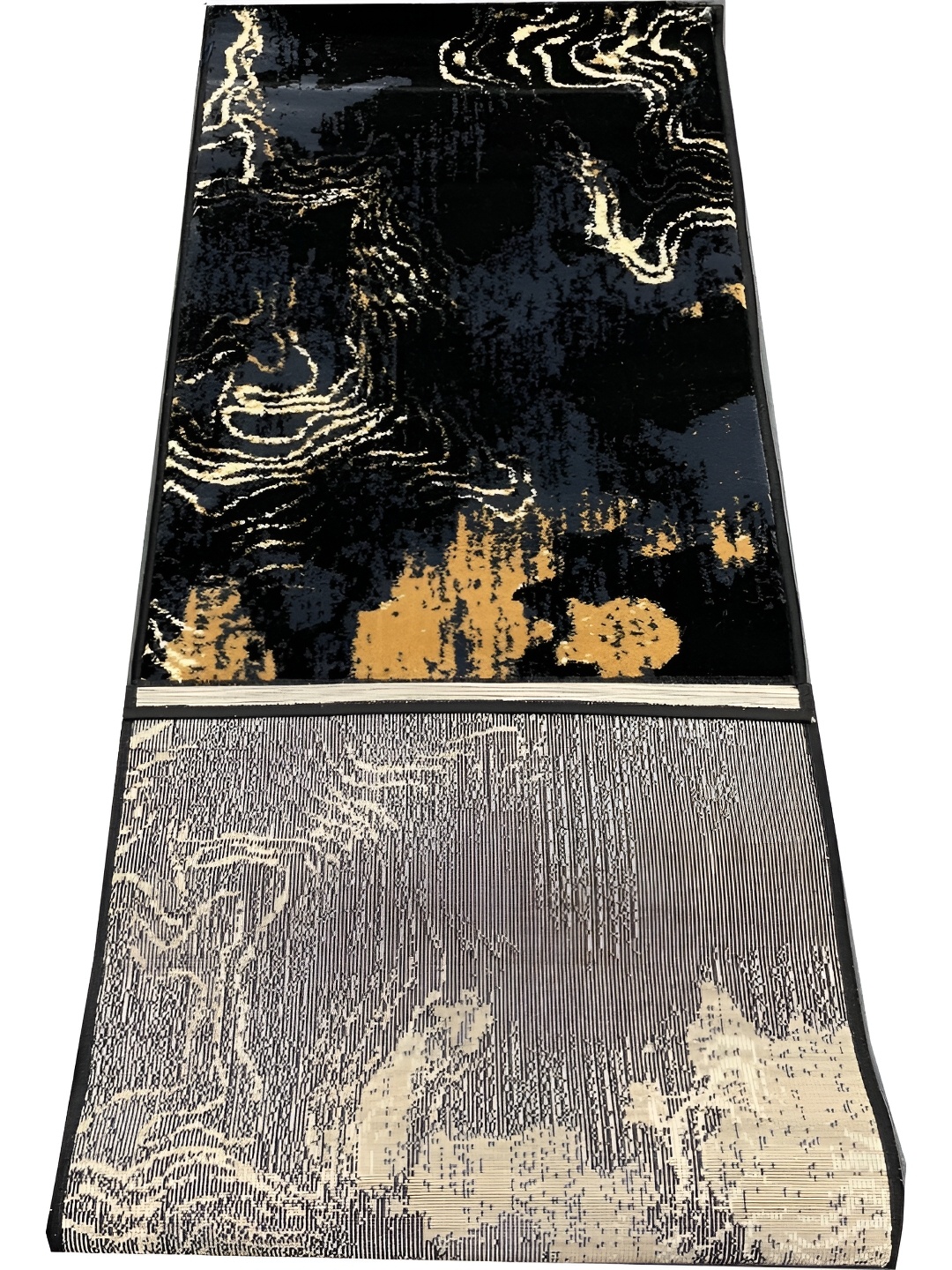 

Asad Emporium Rugs Black & Orange Abstract Printed Shaggy Carpet
