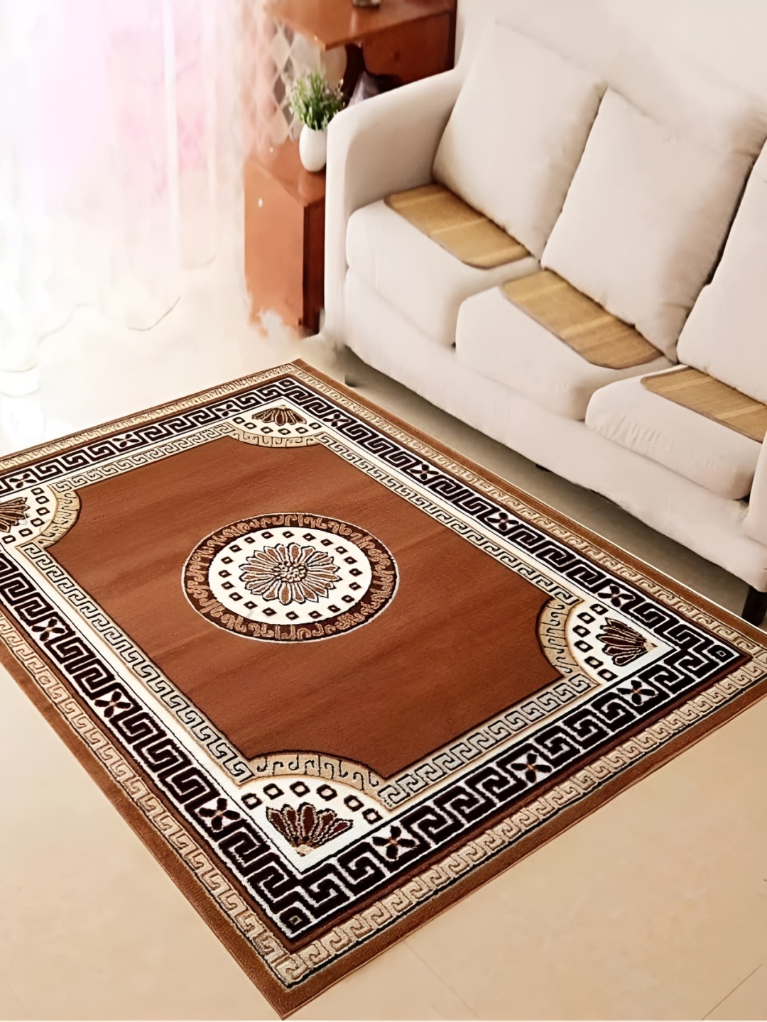 

Asad Emporium Rugs Brown & White Ethnic Motifs Printed No Shredding Carpet