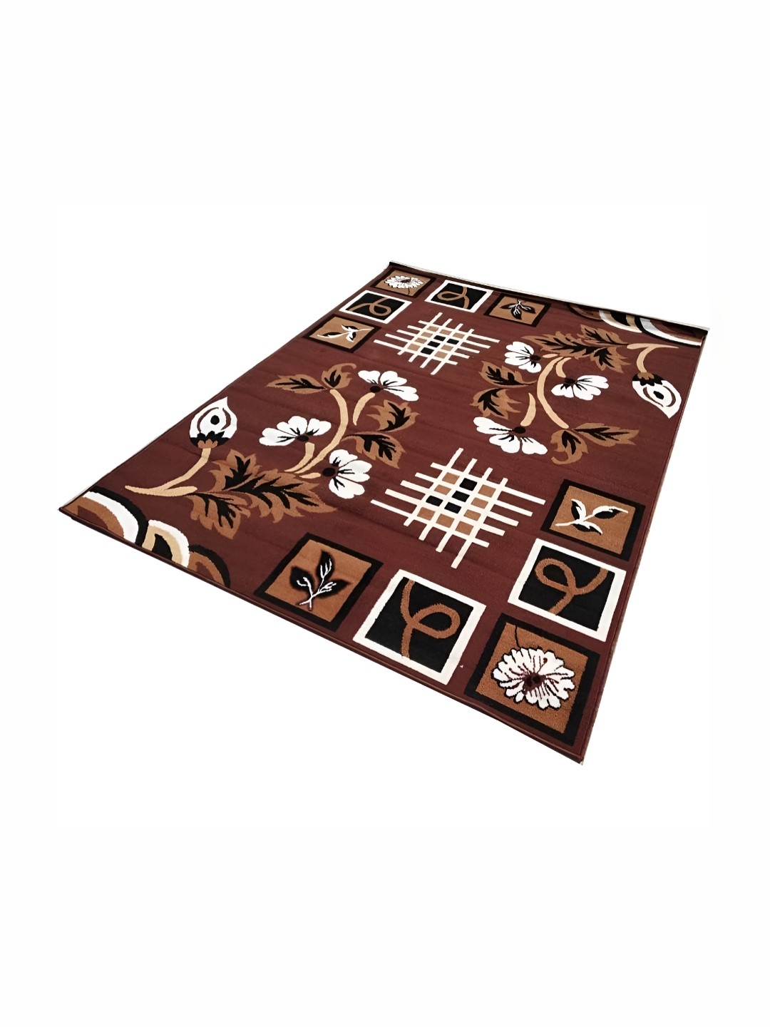 

Asad Emporium Rugs Brown & White Printed Floral Printed No Shredding Carpet