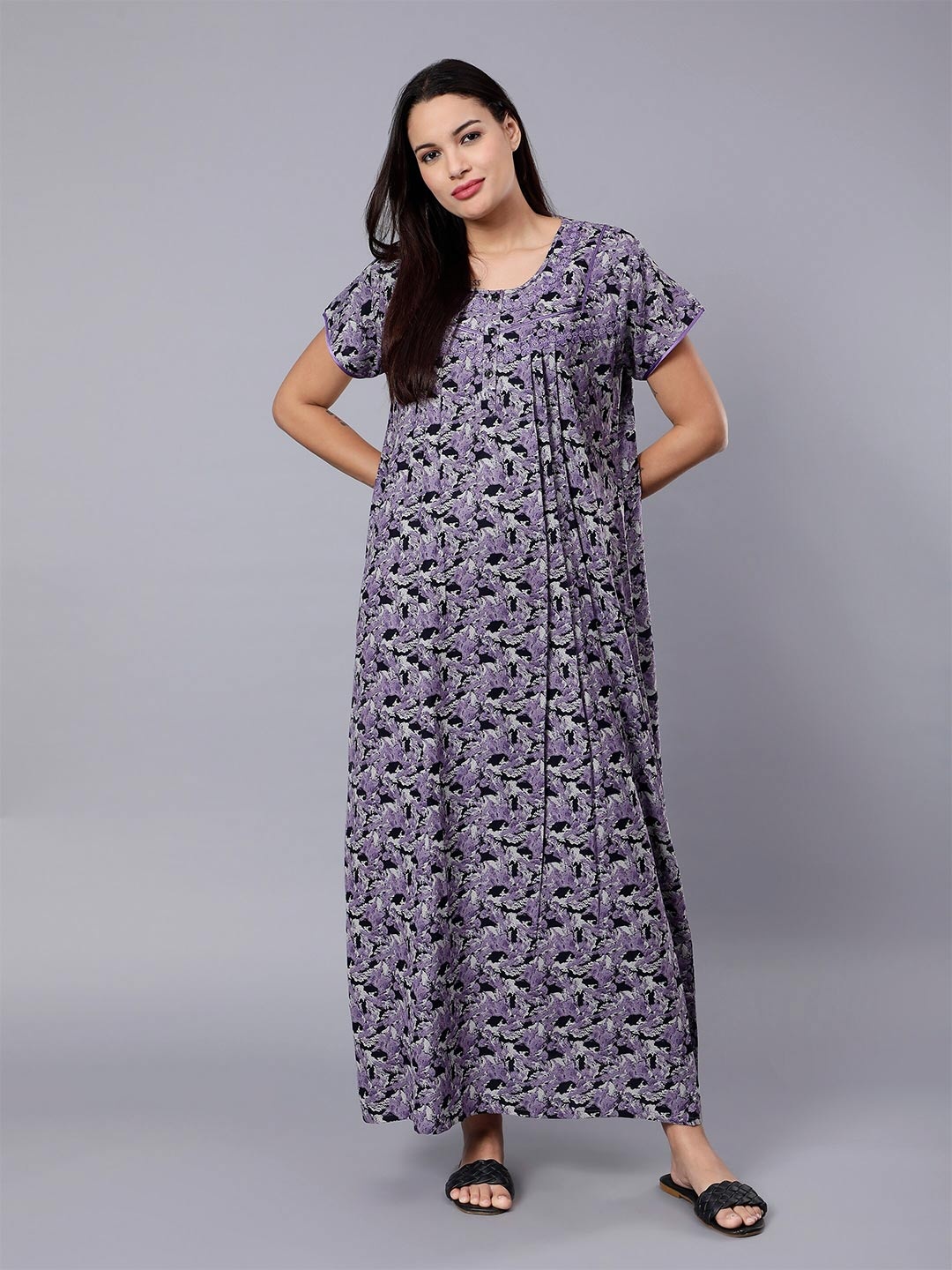 

NIGHTSPREE Abstract Printed Maxi Nightdress, Purple