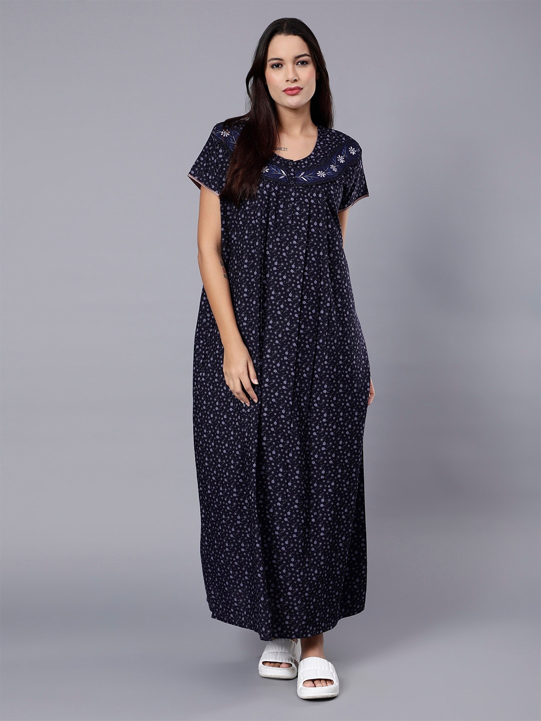 

NIGHTSPREE Floral Printed Maxi Nightdress, Navy blue